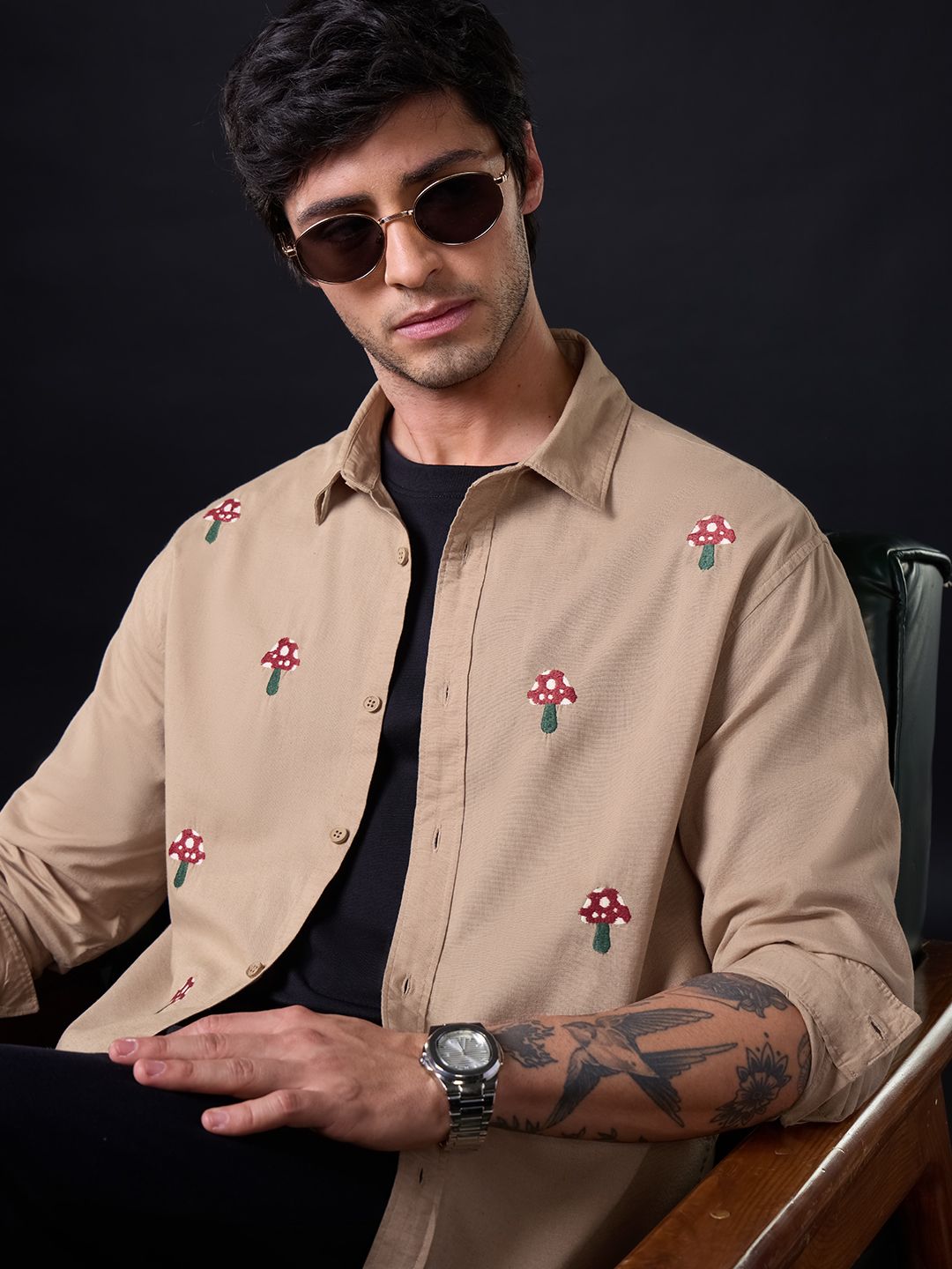 Relaxed-Fit Shirt: Shrooms Cotton Linen Shirts