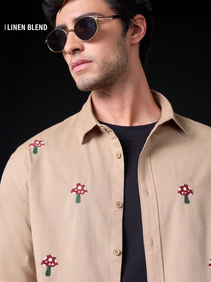 Relaxed-Fit Shirt: Shrooms Cotton Linen Shirts