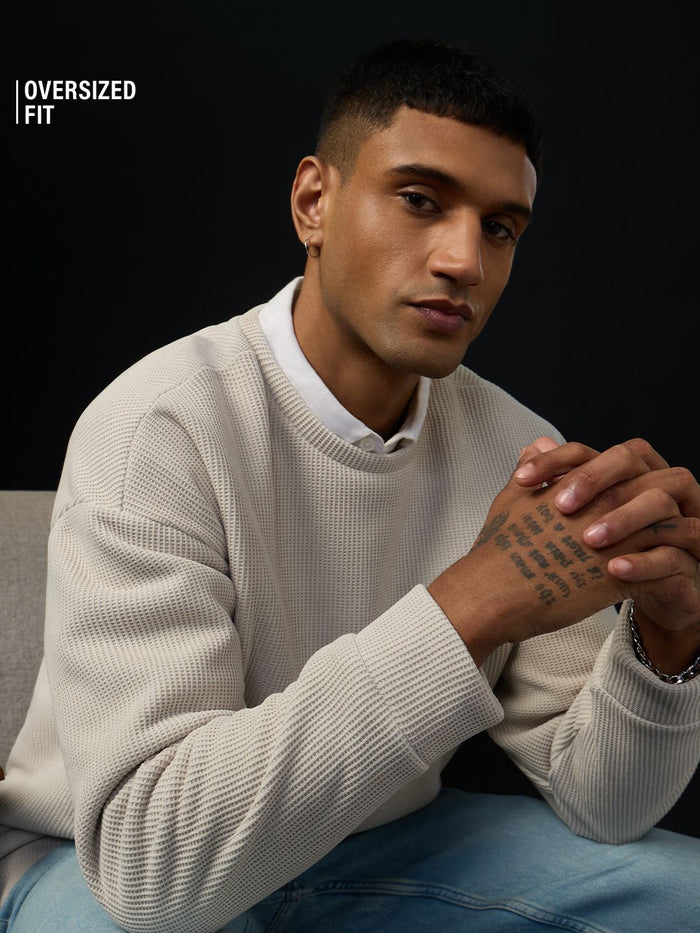 Oversized Sweatshirt: Ivorygrid Men Oversized Sweatshirts