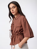 Tie-Up Shirt: Cocoa Dust Women Oversized Shirts