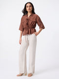 Tie-Up Shirt: Cocoa Dust Women Oversized Shirts