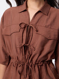 Tie-Up Shirt: Cocoa Dust Women Oversized Shirts