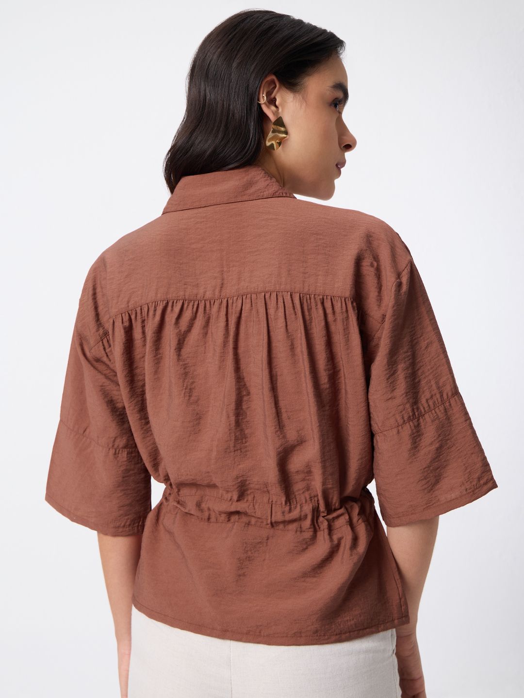 Tie-Up Shirt: Cocoa Dust Women Oversized Shirts