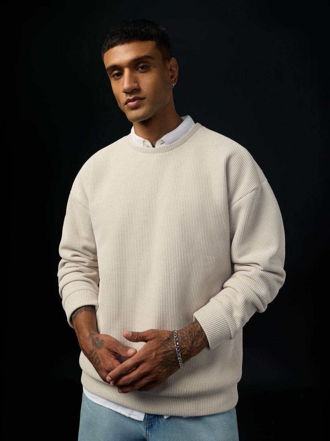 Oversized Sweatshirt: Ivorygrid Men Oversized Sweatshirts