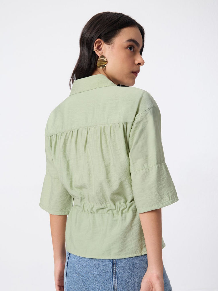 Tie-Up Shirt: Moss Green Women Oversized Shirts