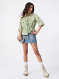 Tie-Up Shirt: Moss Green Women Oversized Shirts
