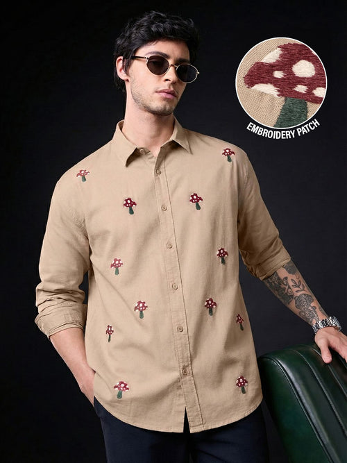 Relaxed-Fit Shirt: Shrooms Cotton Linen Shirts