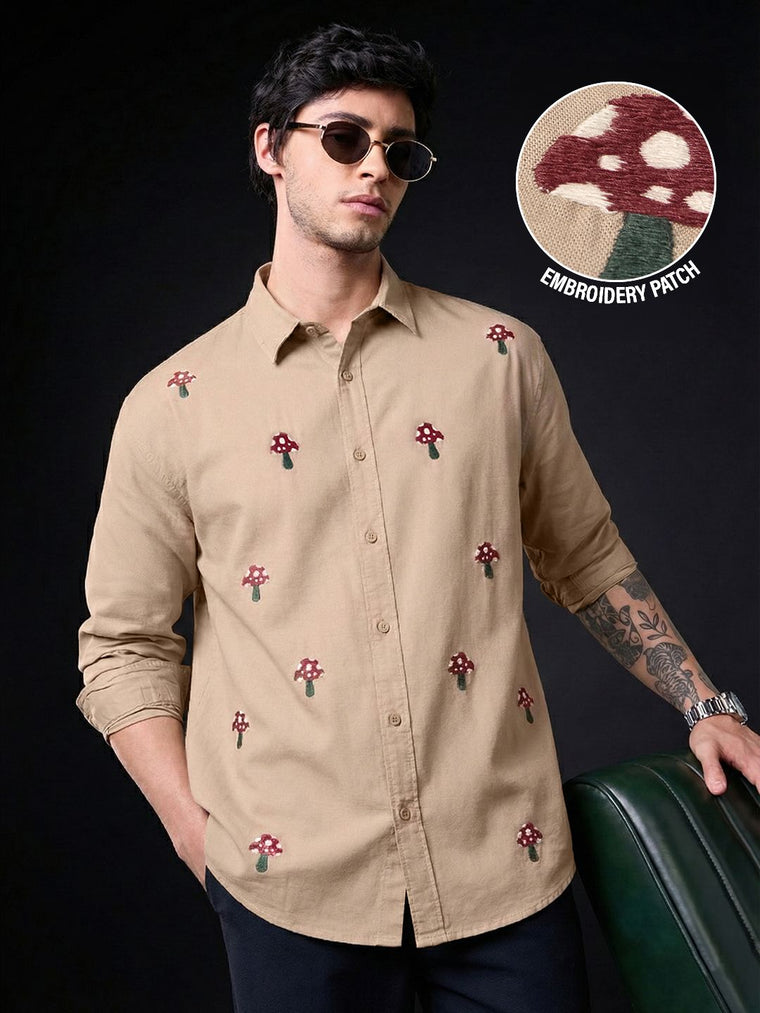 Relaxed-Fit Shirt: Shrooms Cotton Linen Shirts