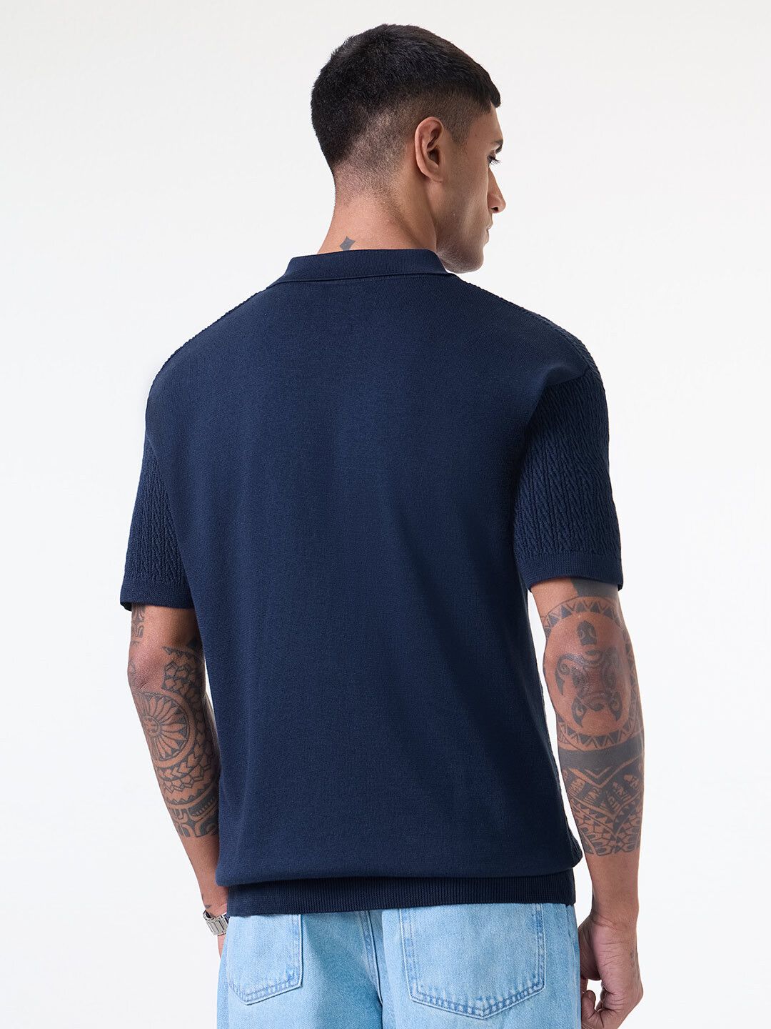 Jacquard Polo: Midnight Wave Zipper Polos
