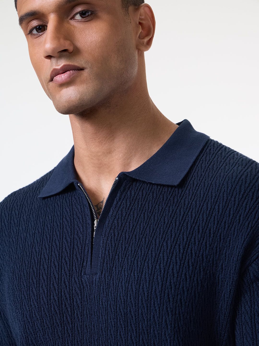 Jacquard Polo: Midnight Wave Zipper Polos