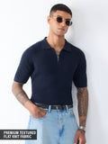 Jacquard Polo: Midnight Wave Zipper Polos