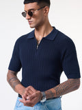 Jacquard Polo: Midnight Wave Zipper Polos
