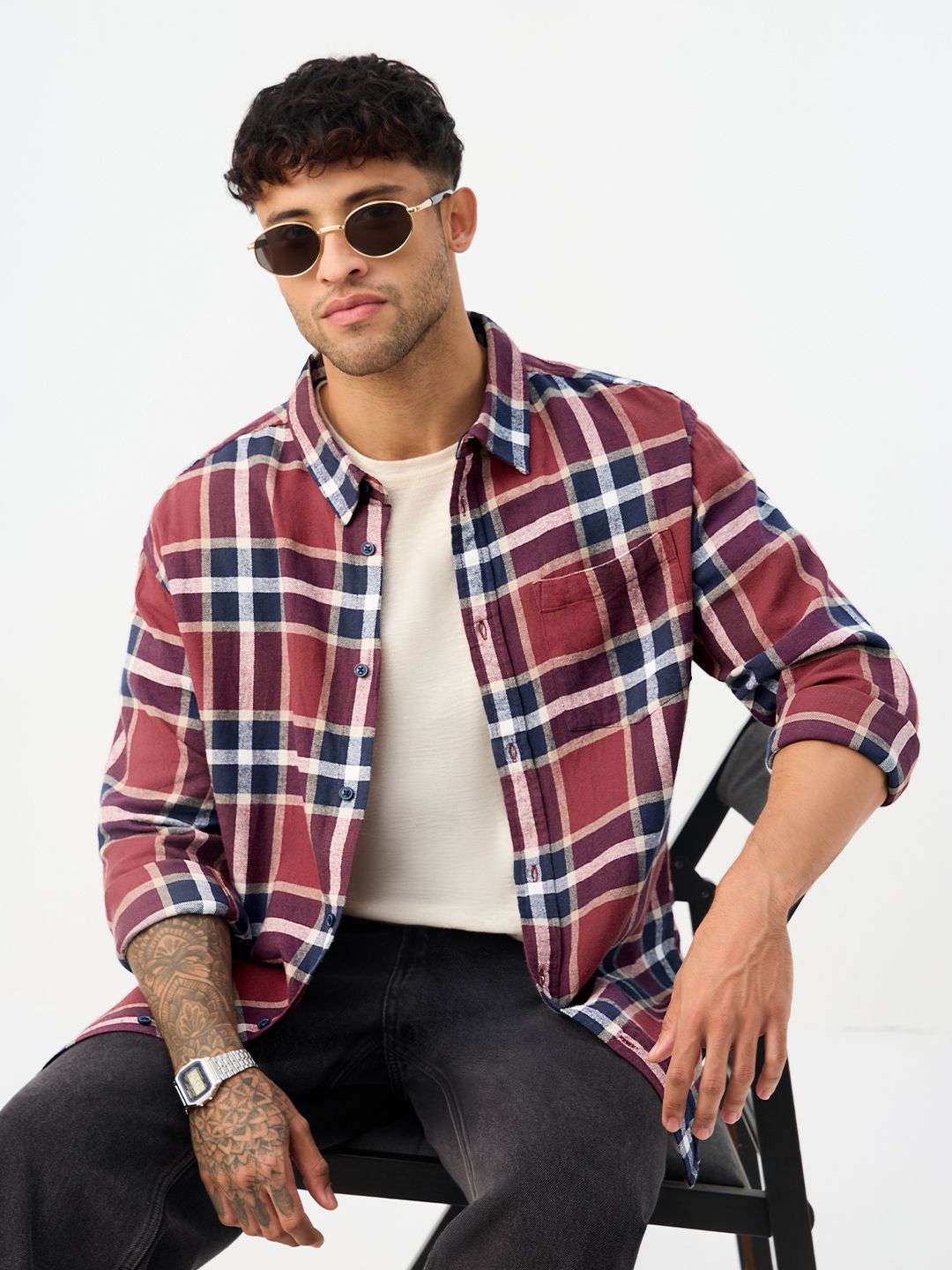 Plaid Shirt: Copper Men Relaxed Shirts