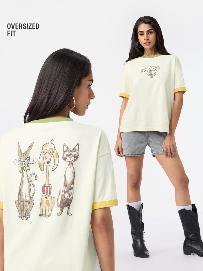 Pet Stories: Pets Sketch Women Oversized T-Shirts