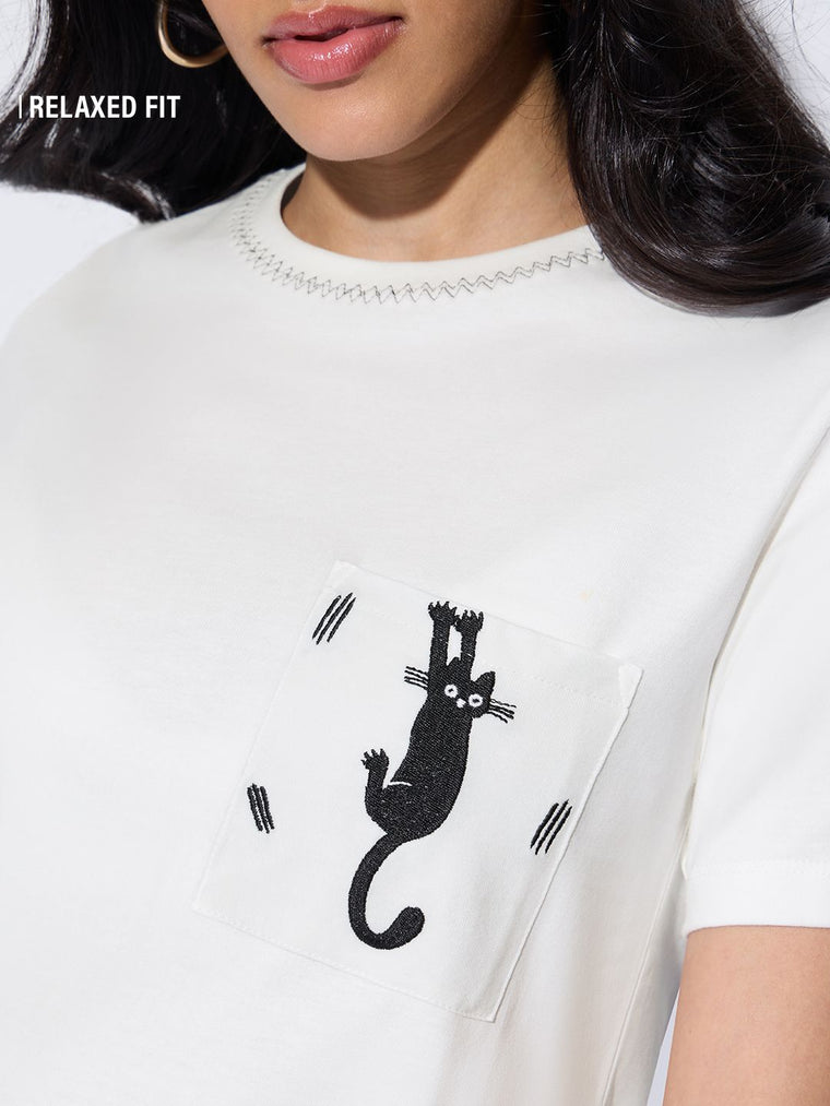 Pet Stories: Pocket Kitty Women Relaxed T-Shirts