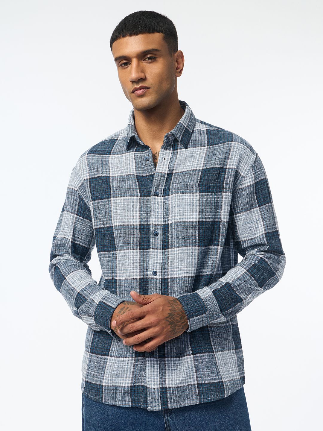 Textured Shirt: Cerulean Men Relaxed Shirts