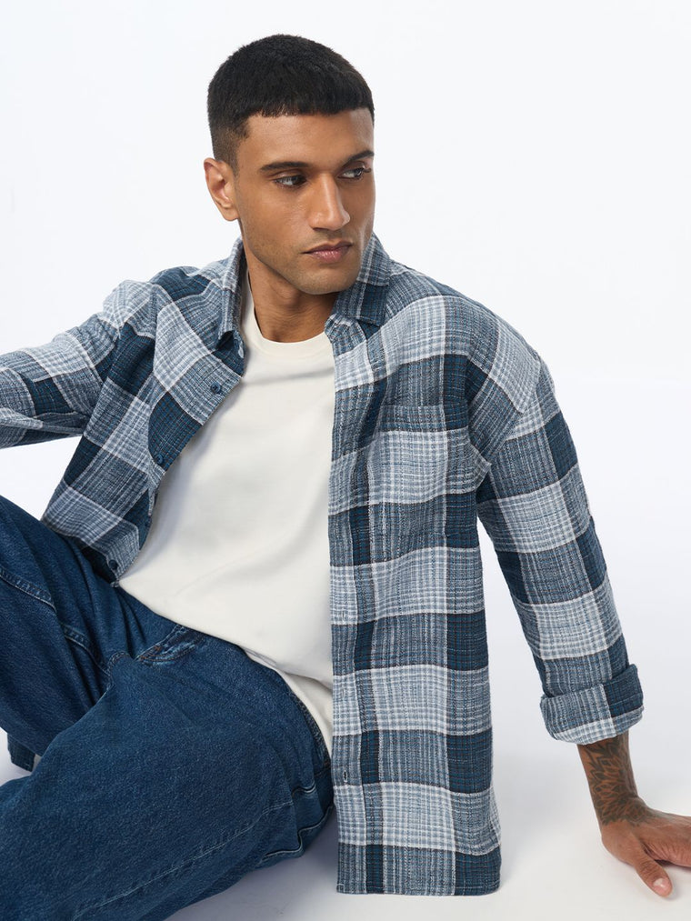 Textured Shirt: Cerulean Men Relaxed Shirts