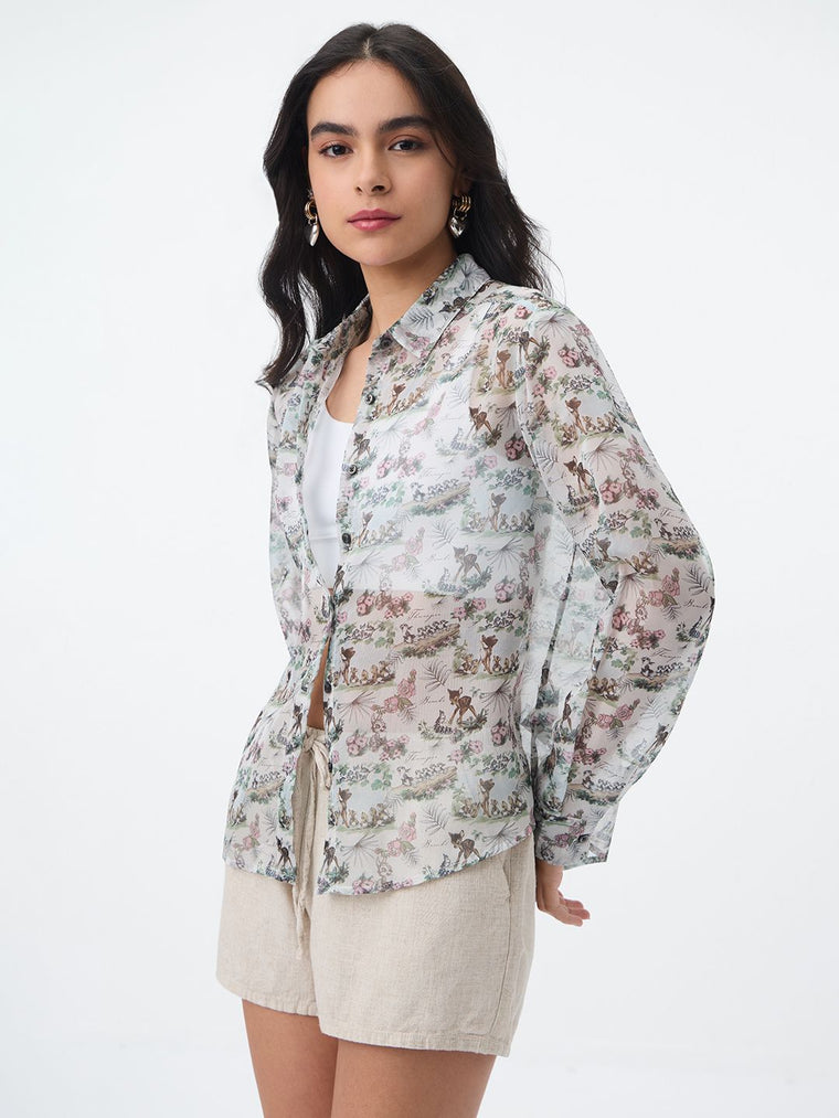Sheer Shirt: Baby Deer Women Relaxed Shirts