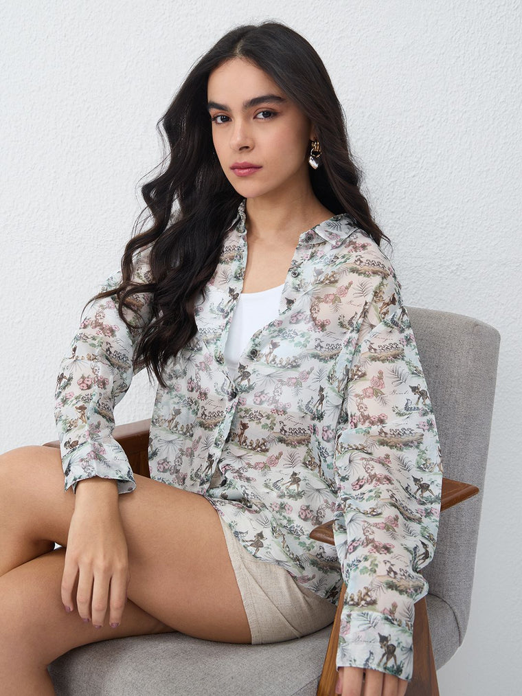 Sheer Shirt: Baby Deer Women Relaxed Shirts