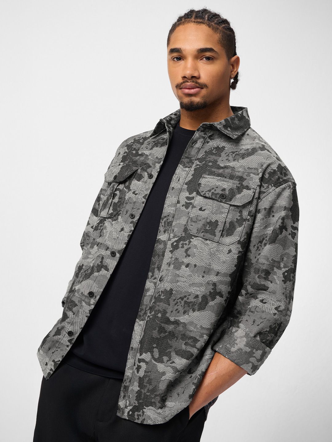 Jacquard Shirt: Dark Mirage Men Relaxed Shirts