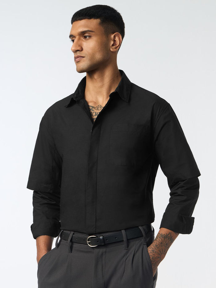 Doctor Sleeve Shirt: Black Void Men Relaxed Shirts