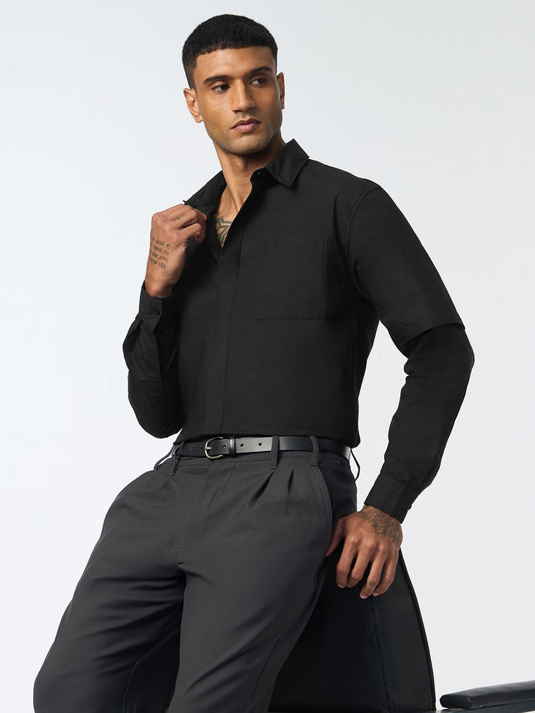 Doctor Sleeve Shirt: Black Void Men Relaxed Shirts