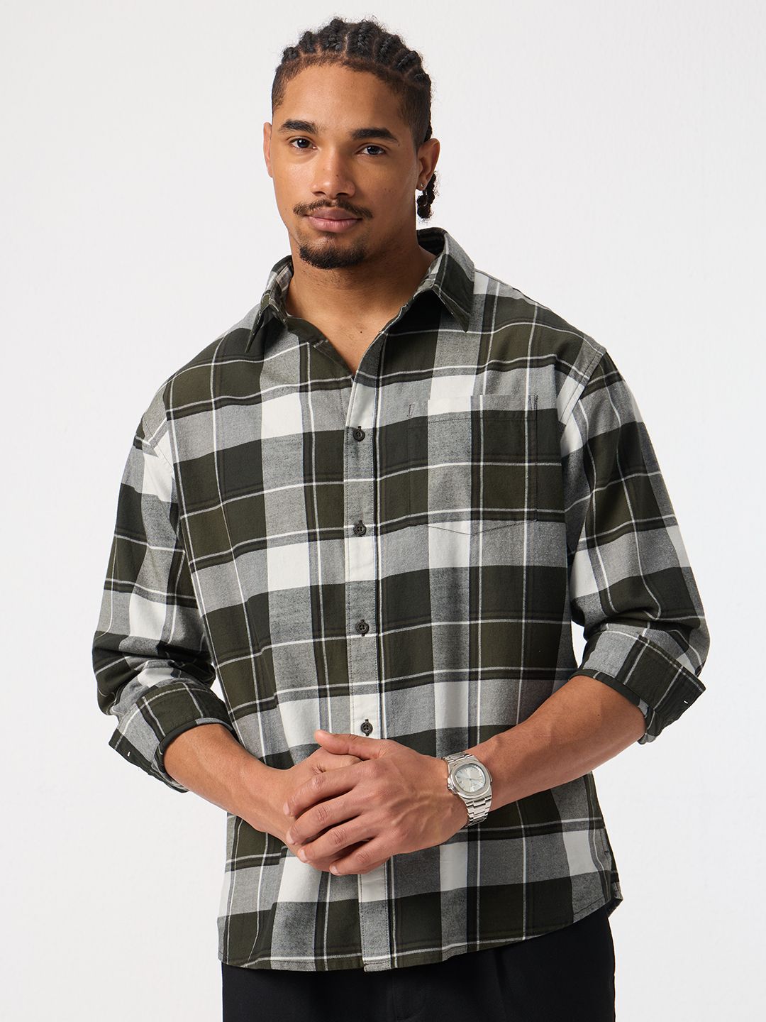 Plaid Shirt: Verdant Men Relaxed Shirts