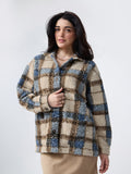 Plaid Teddy Shacket: Brown Women Shackets
