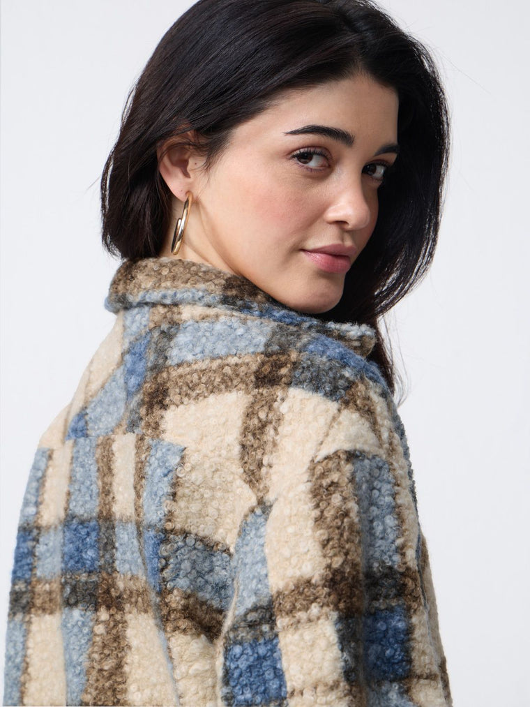 Plaid Teddy Shacket: Brown Women Shackets
