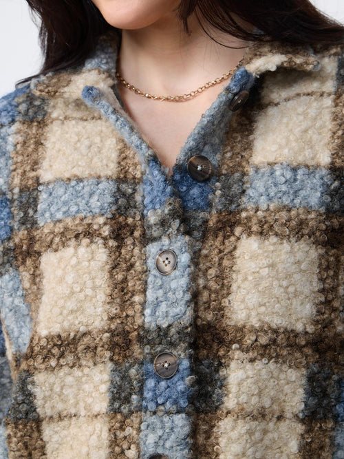 Plaid Teddy Shacket: Brown Women Shackets