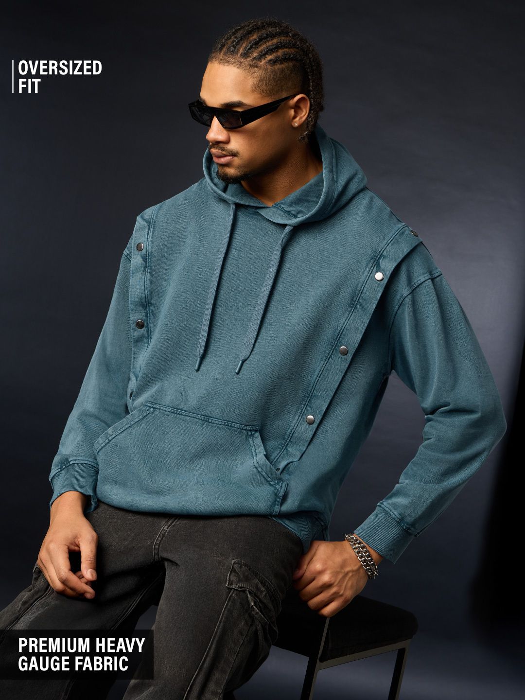 Korean Hoodie: Teal Men Oversized Hoodies