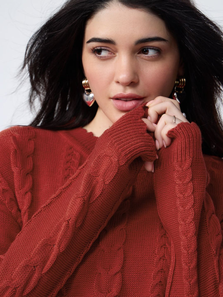 Cable-Knit Sweater: Flame Women Oversized Sweaters