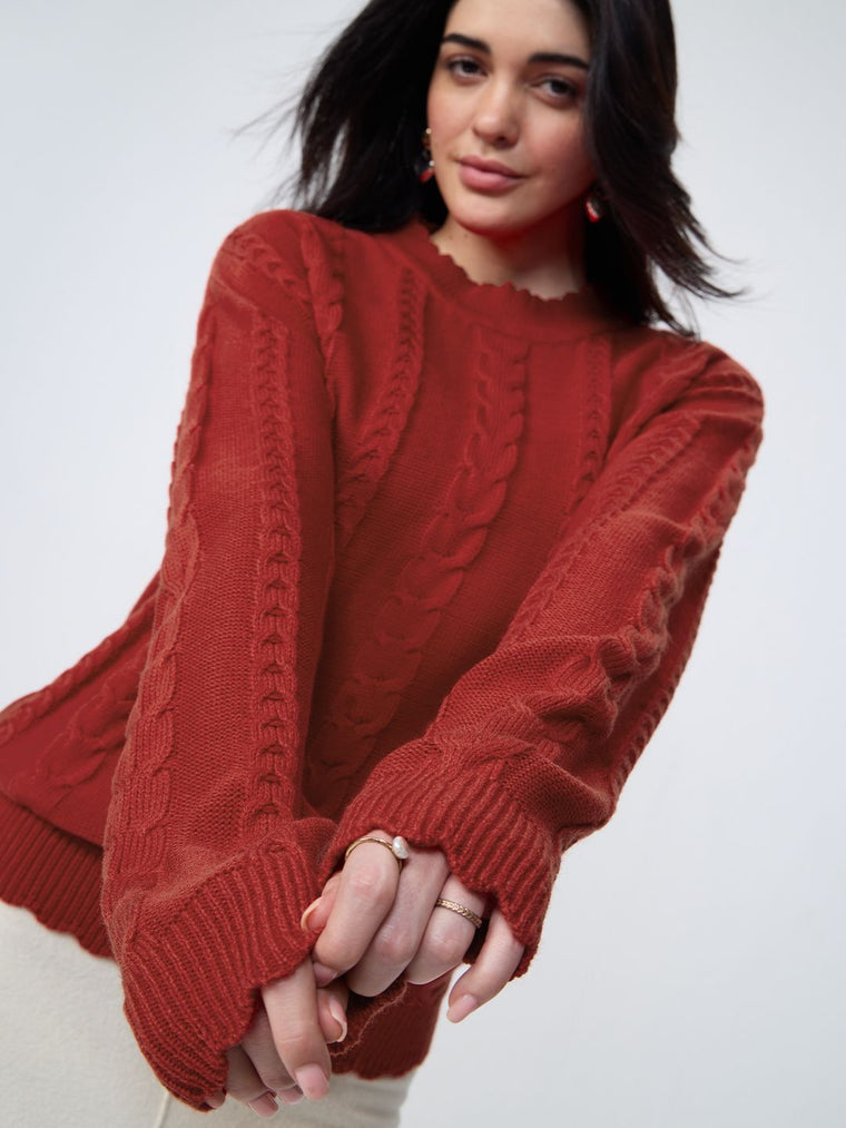 Cable-Knit Sweater: Flame Women Oversized Sweaters