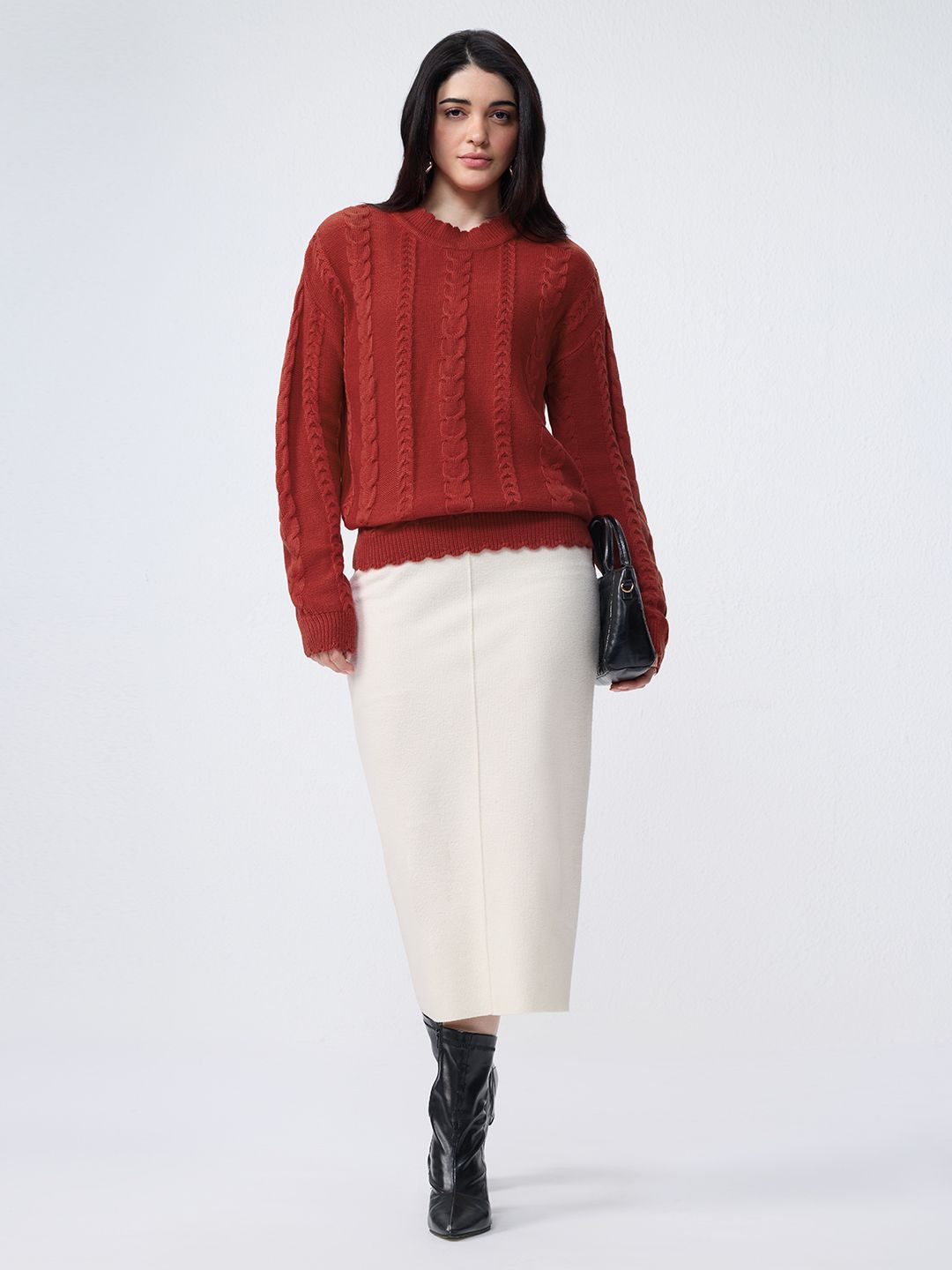 Cable-Knit Sweater: Flame Women Oversized Sweaters