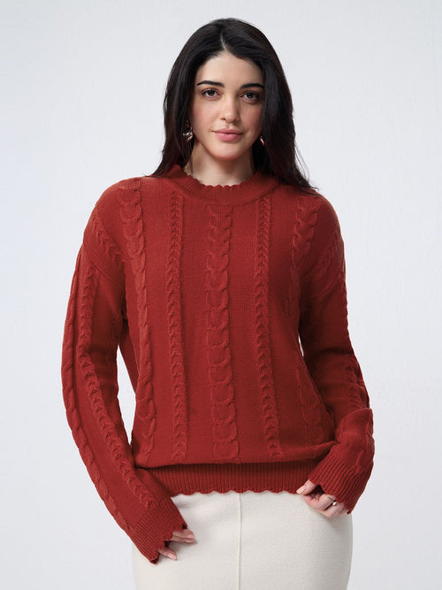 Cable-Knit Sweater: Flame Women Oversized Sweaters