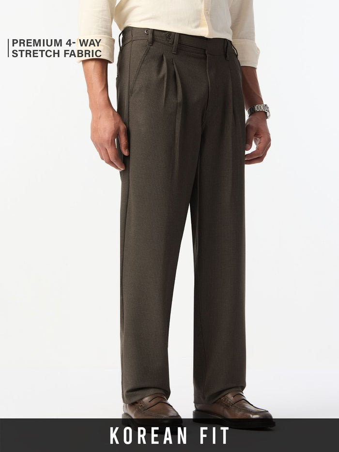 Korean Striped Pants: Walnut Brown Men Super Flex Pants