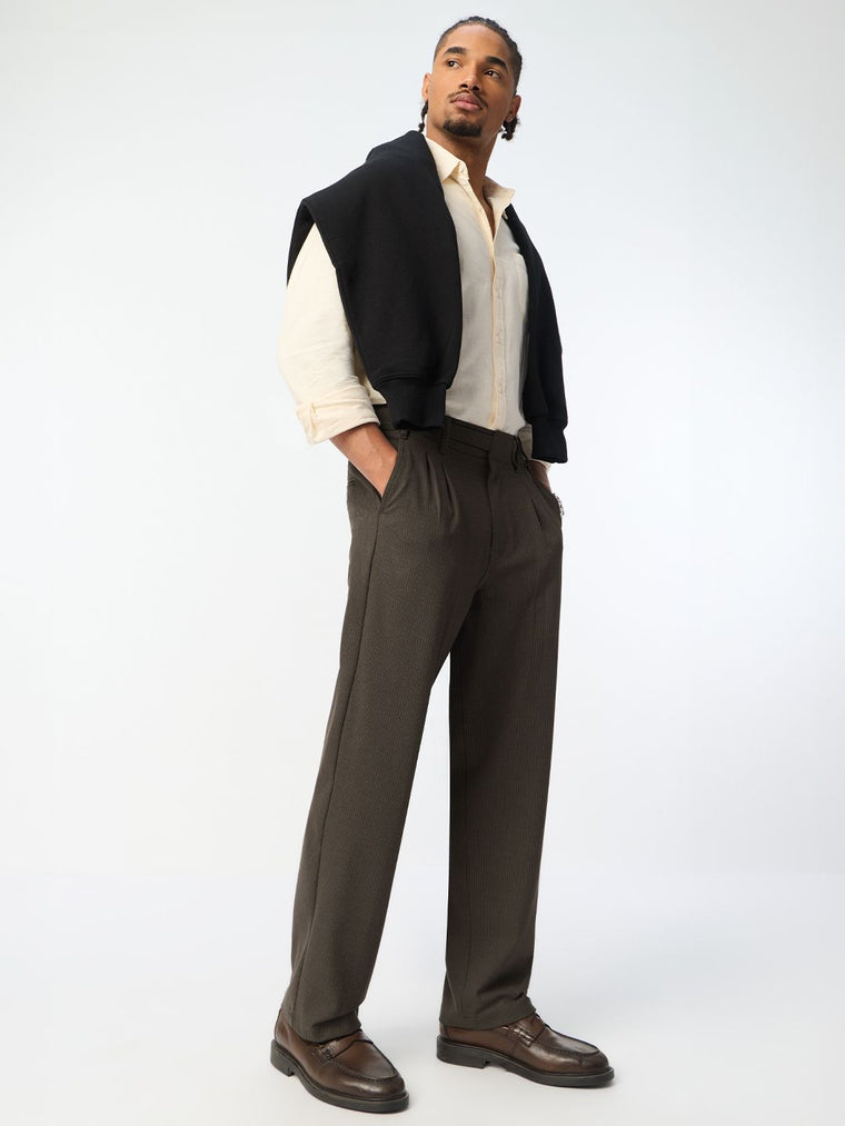 Korean Striped Pants: Walnut Brown Men Super Flex Pants