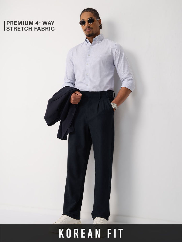 Korean Pants: Indigo Stripes Men Super Flex Pants