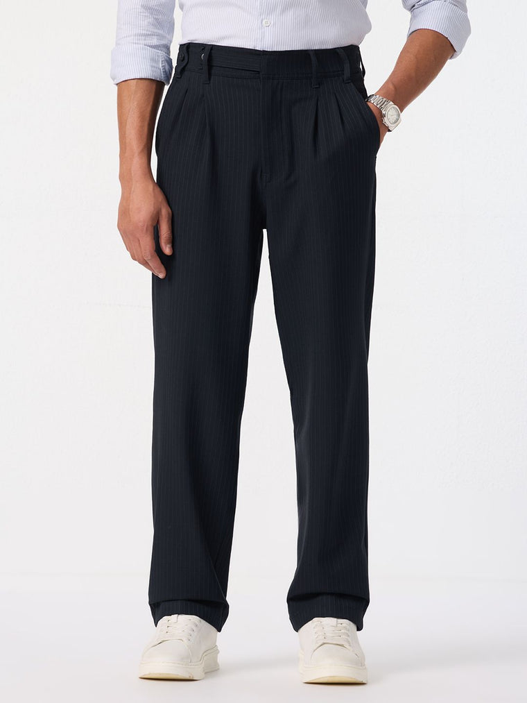Korean Pants: Indigo Stripes Men Super Flex Pants