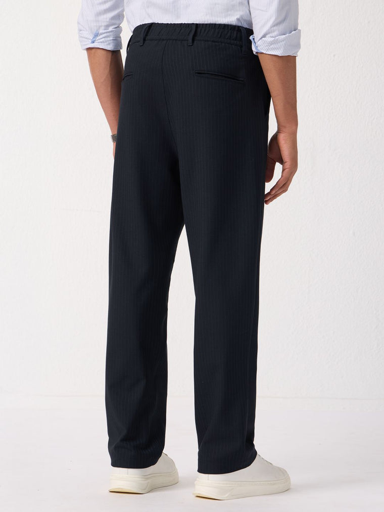 Korean Pants: Indigo Stripes Men Super Flex Pants