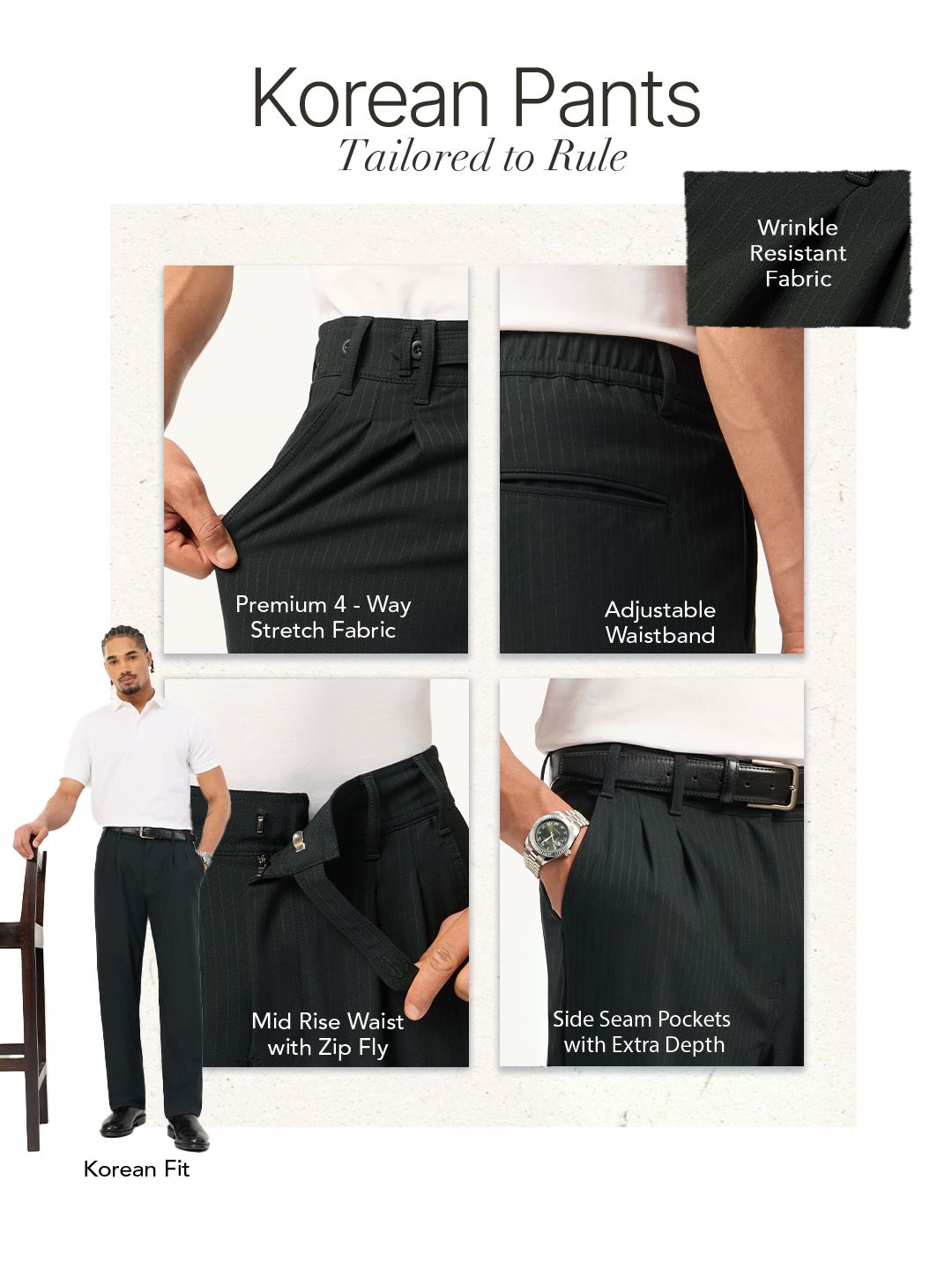 Korean Pants: Black Stripes Men Super Flex Pants