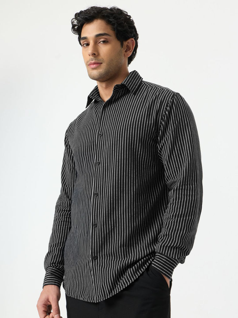 Cotton Linen Stripes: Midnight Blue Cotton Linen Shirts