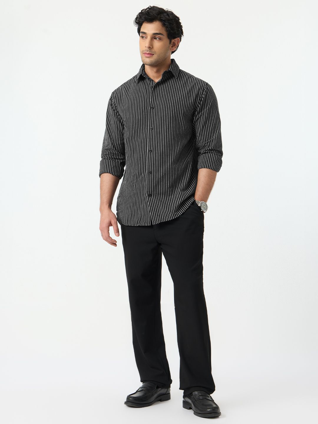 Cotton Linen Stripes: Midnight Blue Cotton Linen Shirts