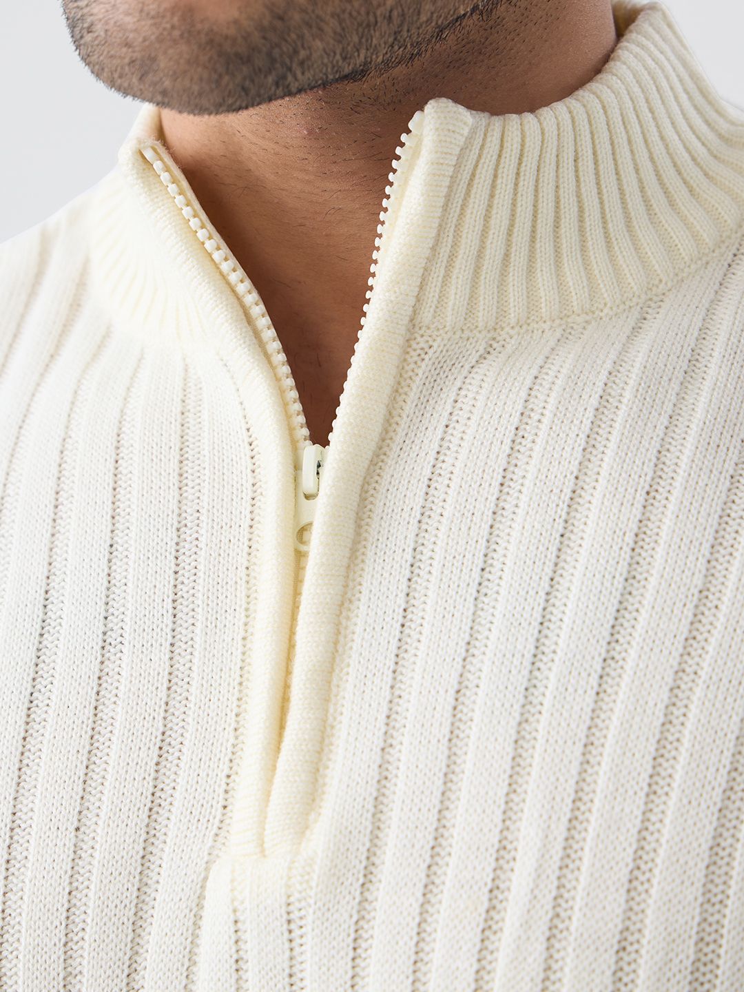 Zipper Mock Neck: Off White Oversized Pullovers
