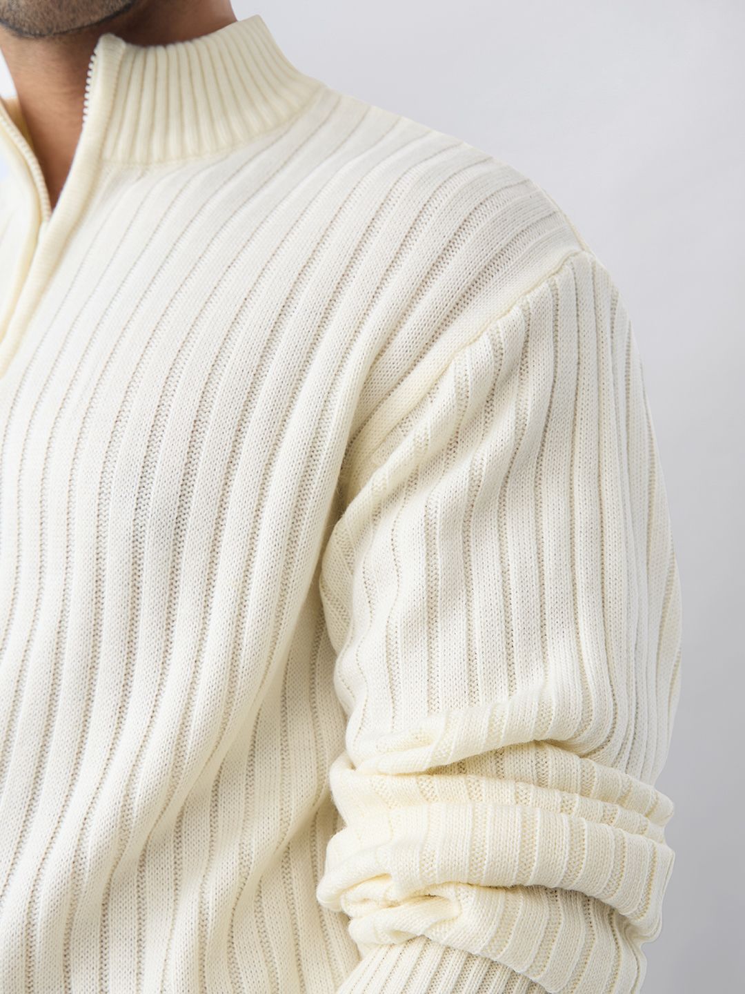 Zipper Mock Neck: Off White Oversized Pullovers
