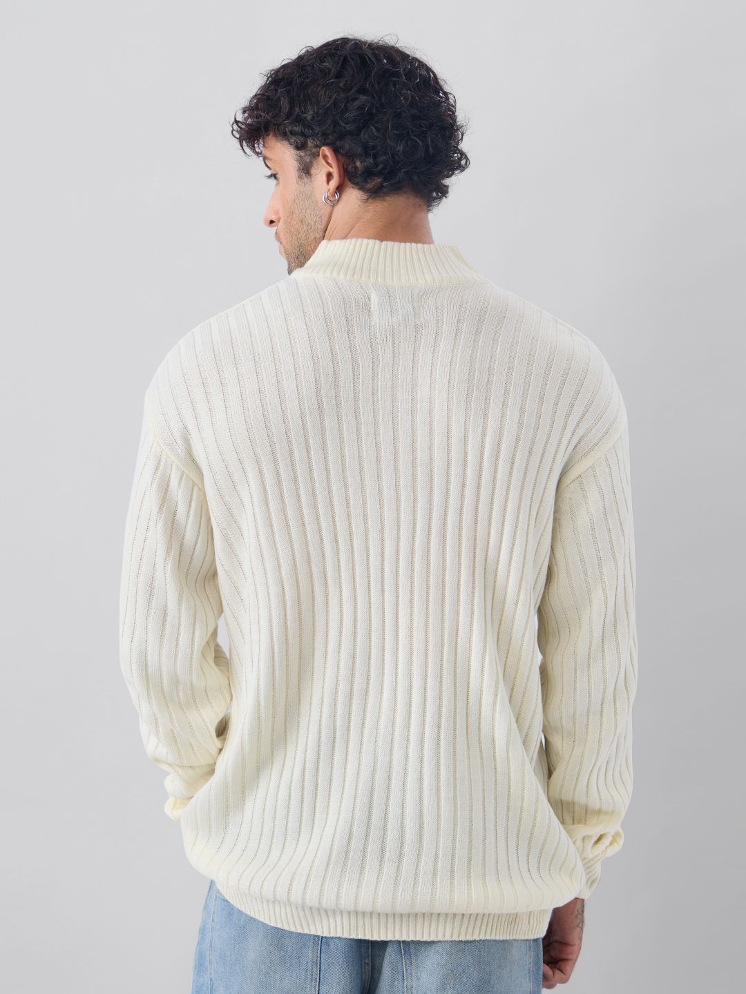 Zipper Mock Neck: Off White Oversized Pullovers