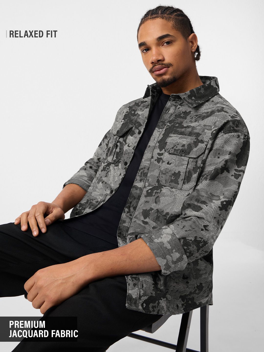 Jacquard Shirt: Dark Mirage Men Relaxed Shirts
