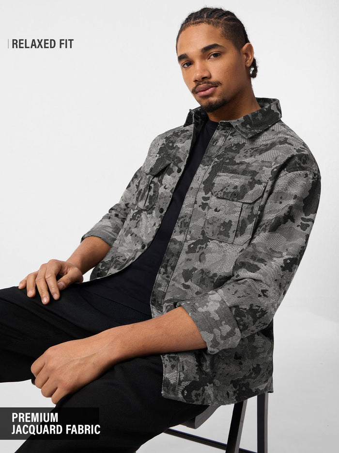 Jacquard Shirt: Dark Mirage Men Relaxed Shirts