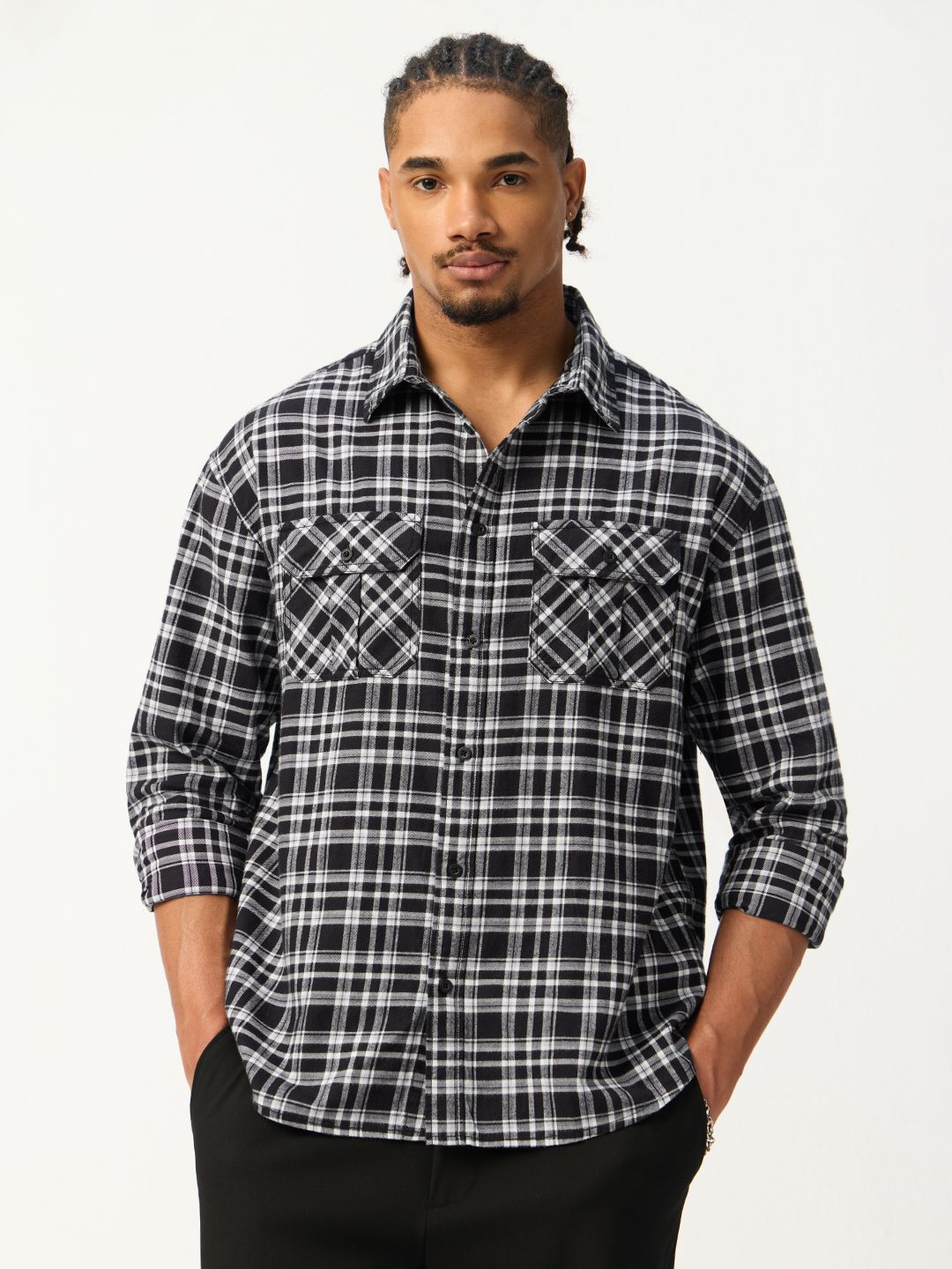 Plaid Shirt: Black Pearl Men Utility Shirts