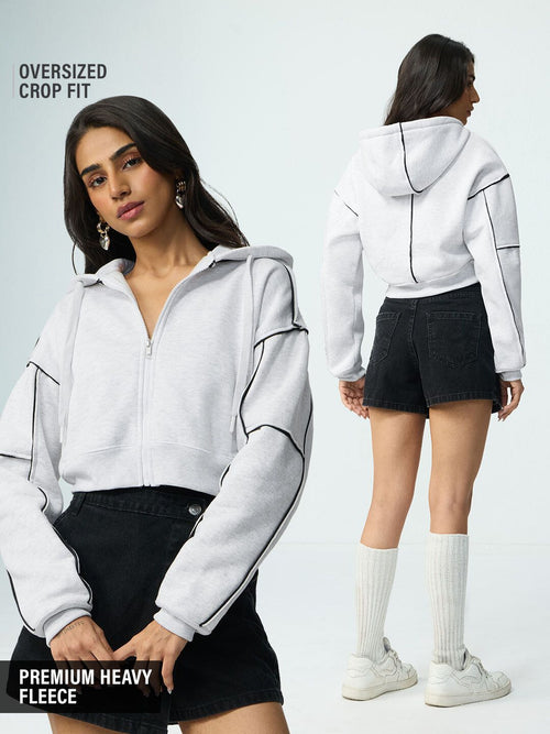 Solids: Grey Prism Women Cropped Zipper Hoodies